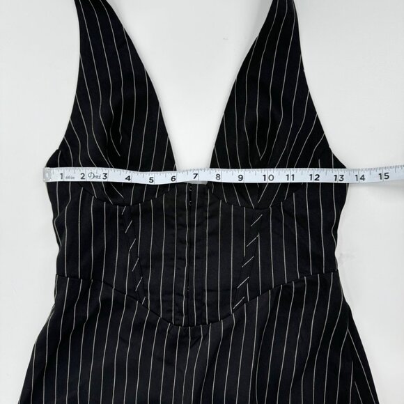 Princess Polly Hickson Mini Dress Black Pinstripe Halter Neck US 4 / AU 8 - Picture 11 of 12